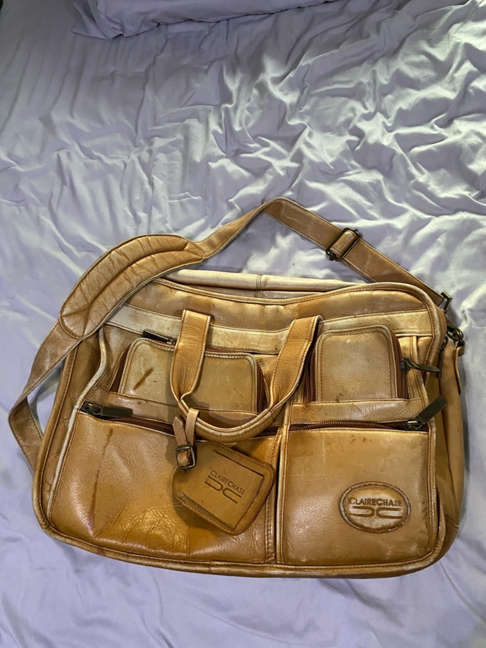 Vintage ClaireChase Tan Leather Laptop Briefcase - Professional Messenger Bag